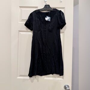 NWT GAP Black Short-Sleeve Button-Front Mini Dress *PETITE*